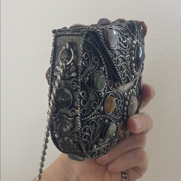 Vintage Sajai inlaid natural agate stones gems Multi-Color Stone Embellished Bag - Picture 17 of 17